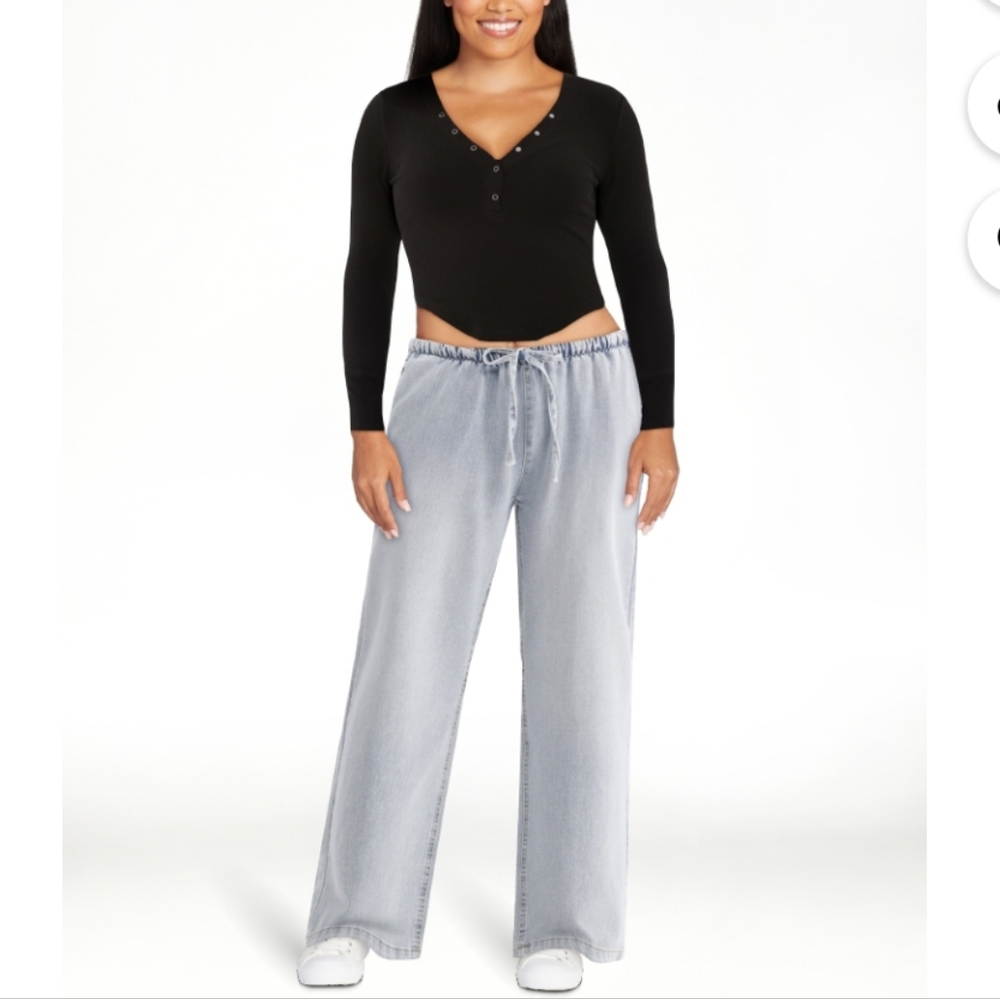 Wide Leg Pull On Jeans - Picture 2 of 6